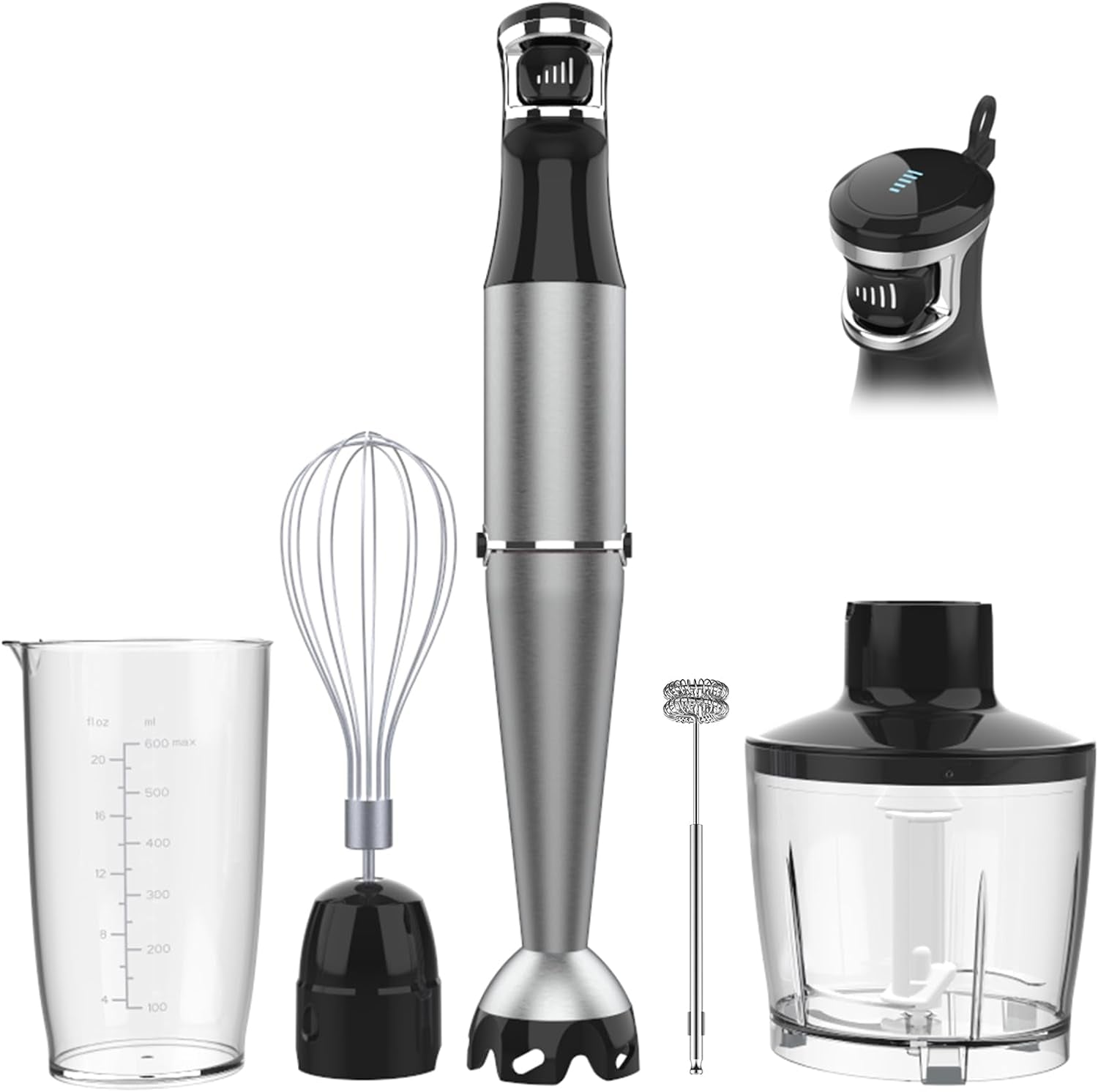 Corded Immersion Blender 1100W with Variable Speed Control, 5-in-1 Handheld Stick Blender, Includes Chopper, Whisk, and Frother for Soups, Baby Food, and Smoothies