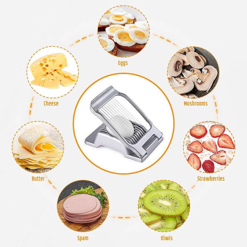 Stainless Steel Egg Slicer with Heavy Duty Aluminium Construction for Hard Boiled Eggs, Soft Fruits, and Strawberries - Dishwasher Safe